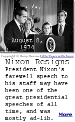 Shortly after his resignation on August 9th, 1974, members of Nixon's staff assembled in the White House for a final tearful farewell to a man they had served for five and a half years, and in some cases for much longer. This is the remarkable impromptu speech Nixon made at that occasion amid the tremendous emotional strain of leaving the presidency in disgrace. 